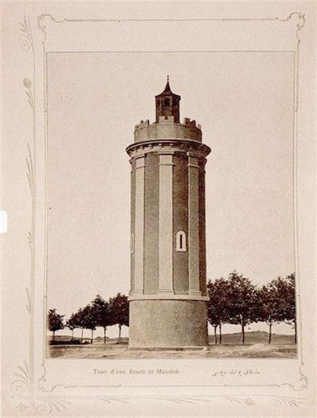 Photograph of the Hamidiye water tower, which also shows the now vanished lantern on top.